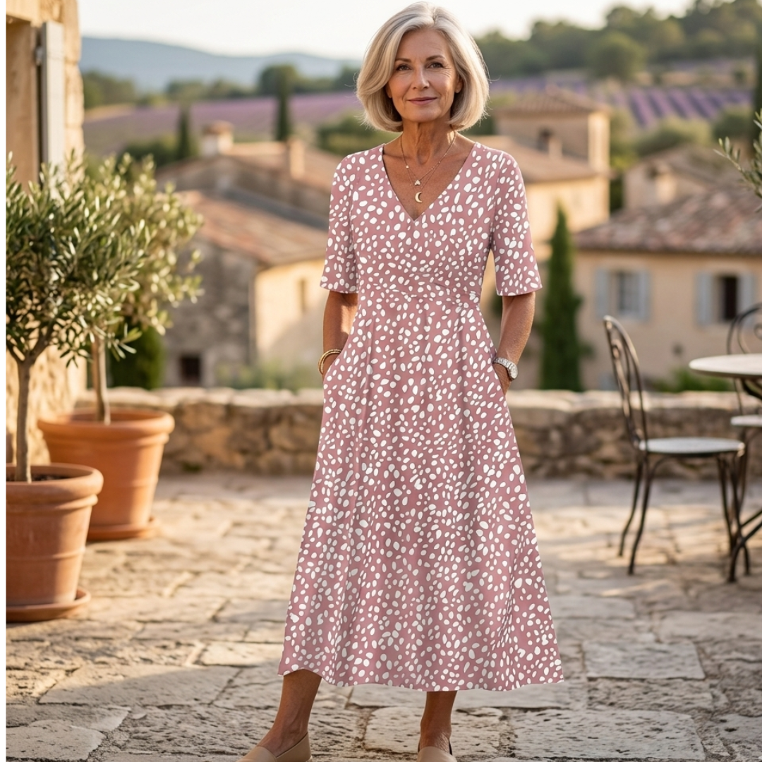 Colette | Robe midi fluide avec imprimé à pois et effet réducteur