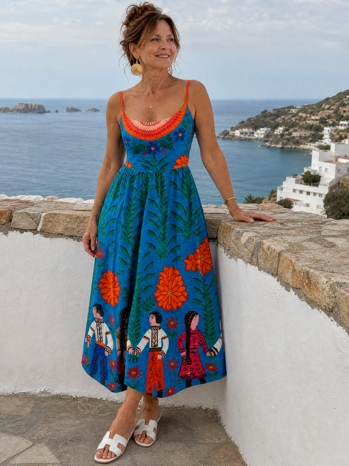 Auvelle | Robe Midi Sans Manches Imprimé Folk