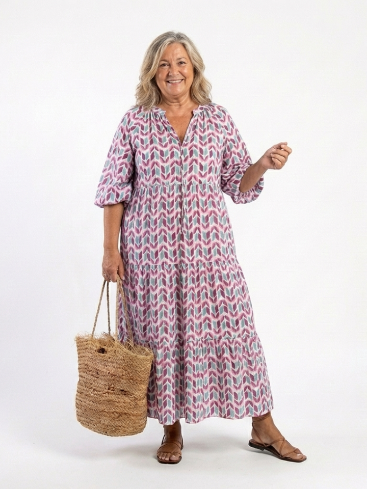 Mireya | Robe midi à manches longues et imprimé géométrique
