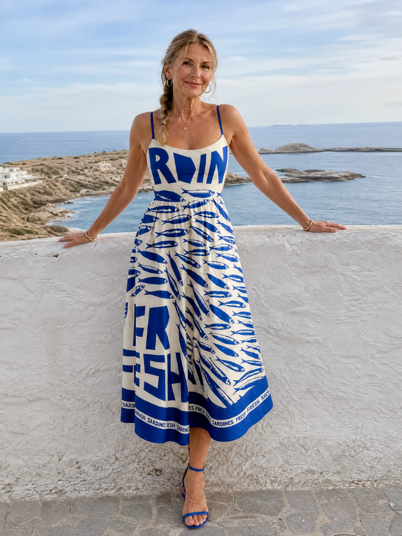 Auvelle | Robe Midi Imprimée avec Motif Poisson