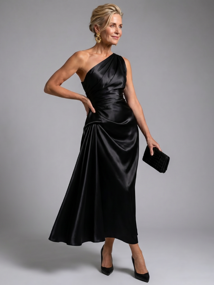 Auvelle | Robe Midi Drapée Satinée à Une Épaule