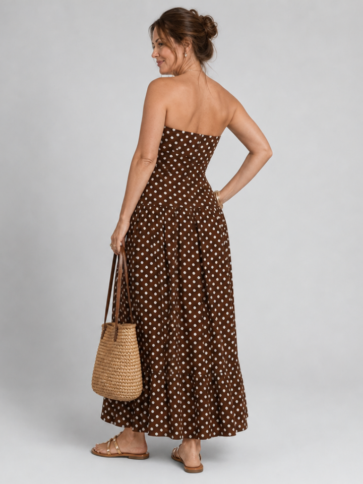 Auvelle | Robe Midi Sans Bretelles à Motif Pois