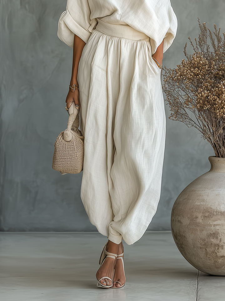 Lisa | Ensemble Top Doux Off-Shoulder et Pantalons Ajustés