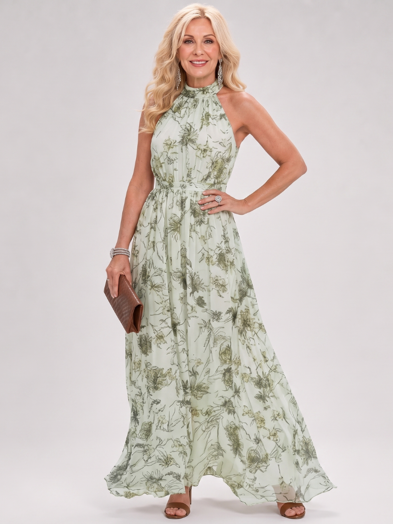 Auvelle | Robe Midi à Imprimé Floral avec Jupe Flottante