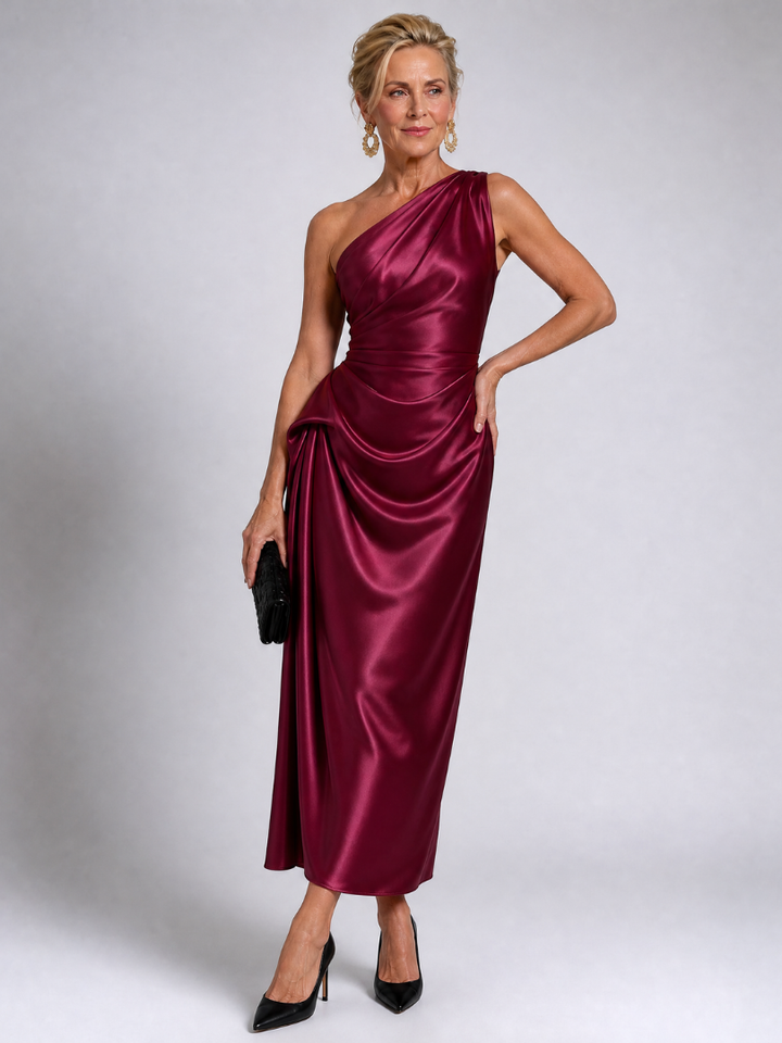 Auvelle | Robe Midi Drapée Satinée à Une Épaule