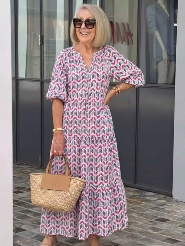 Mireya | Robe midi à manches longues et imprimé géométrique