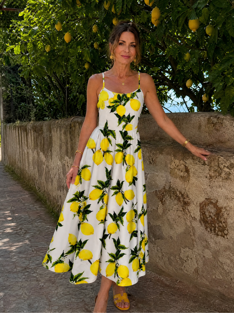 Auvelle | Robe Midi Sans Manches Imprimée Citron