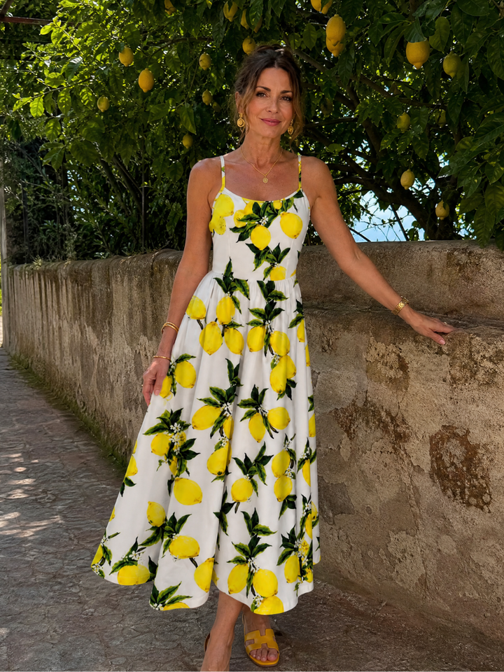 Auvelle | Robe Midi Sans Manches Imprimée Citron