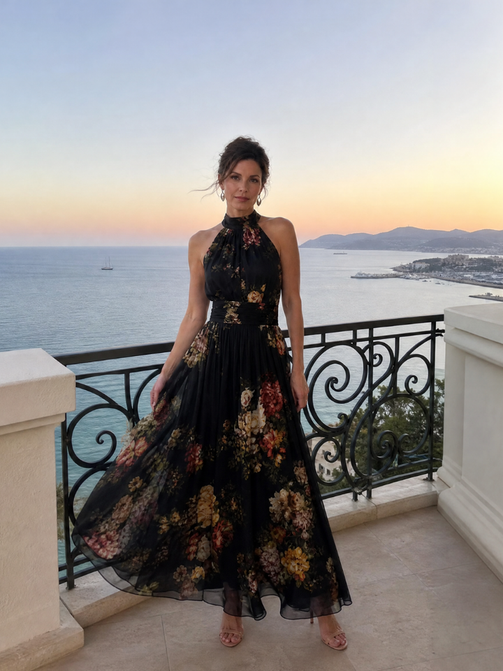 Auvelle | Robe Midi à Encolure Halter Florale