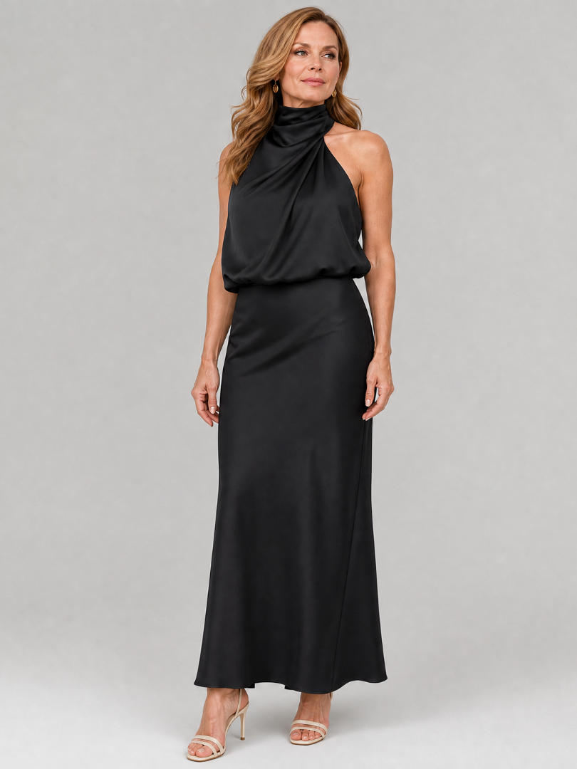 Auvelle | Robe Midi Sans Manches à Col Drapé