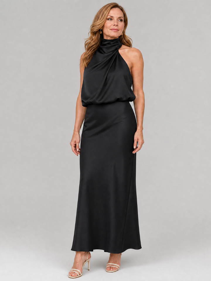 Auvelle | Robe Midi Sans Manches à Col Drapé