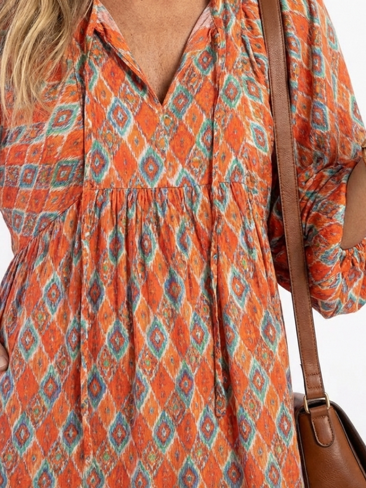 Amara | Robe Midi à Imprimé Géométrique et Décolleté en V