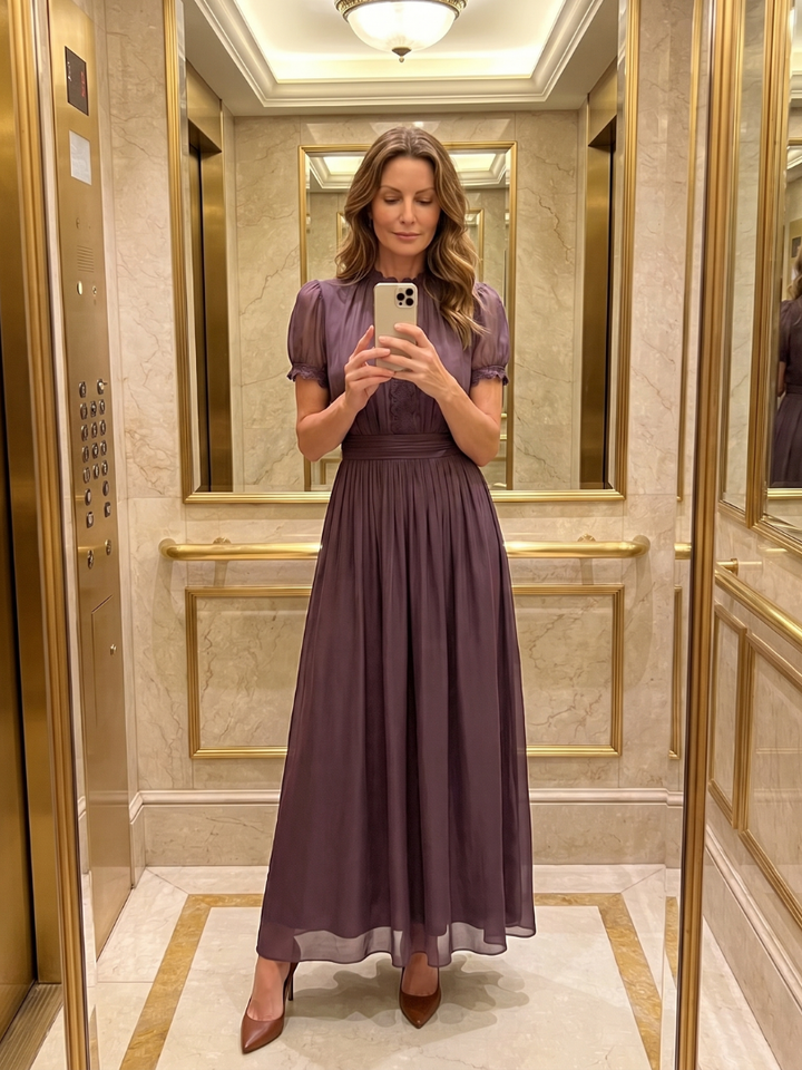 Auvelle | Robe Maxi à Taille Froncée avec Découpe