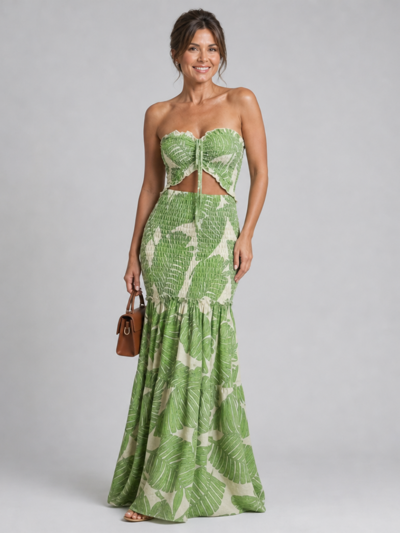 Auvelle | Ensemble de Robe Maxi Imprimée Sans Bretelles