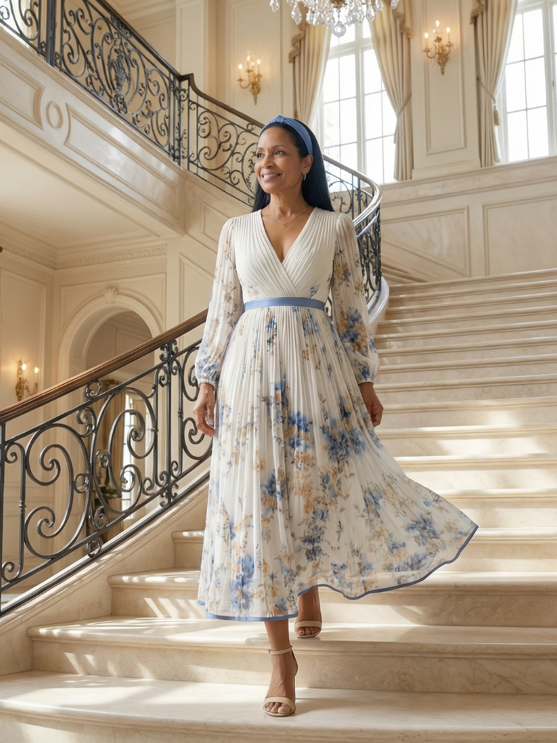 Auvelle | Robe Midi Plissée à Enveloppe Rielle