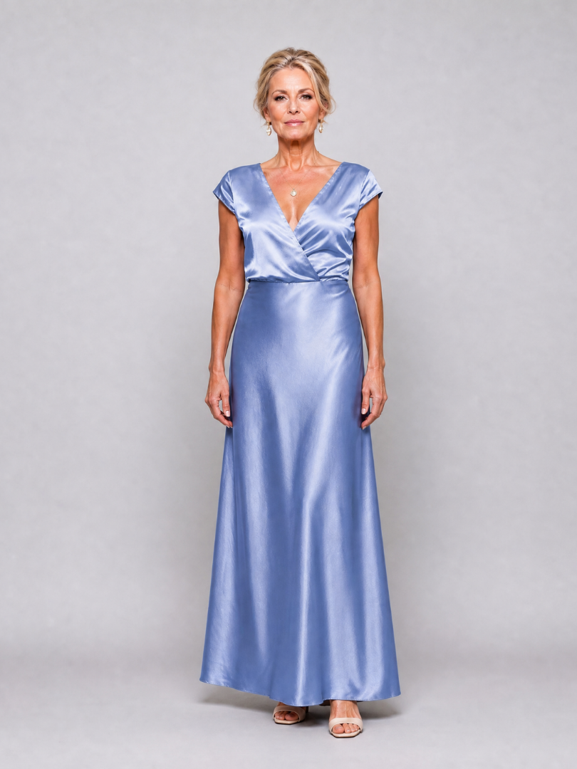 Auvelle | Robe Maxi à Manches Courtes et Corsage Drapé
