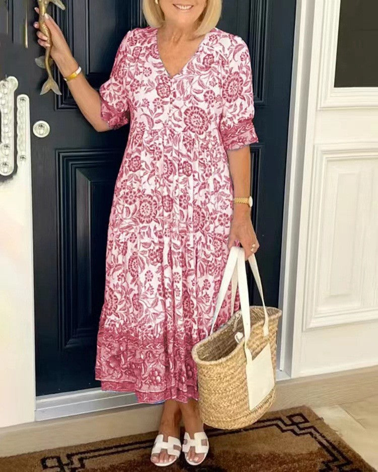 Rocío | Robe maxi florale élégante avec décolleté en V