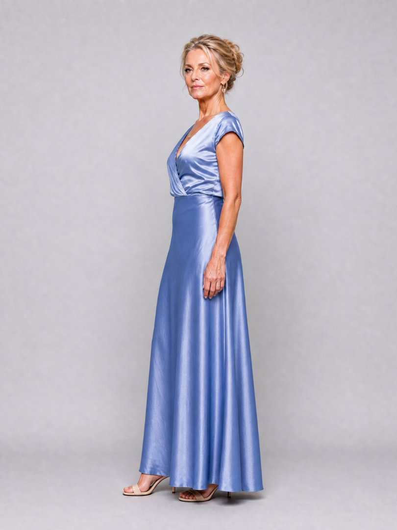 Auvelle | Robe Maxi à Manches Courtes et Corsage Drapé