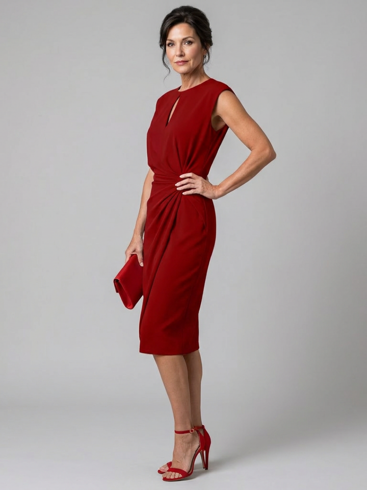 Auvelle | Robe Midi Drapée avec Détail en Oeil de Perdrix
