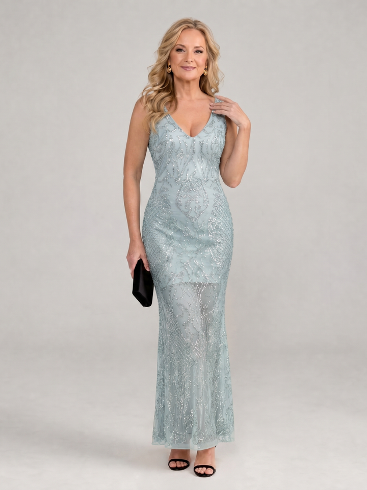 Auvelle | Robe midi sans manches avec panneaux en sequins