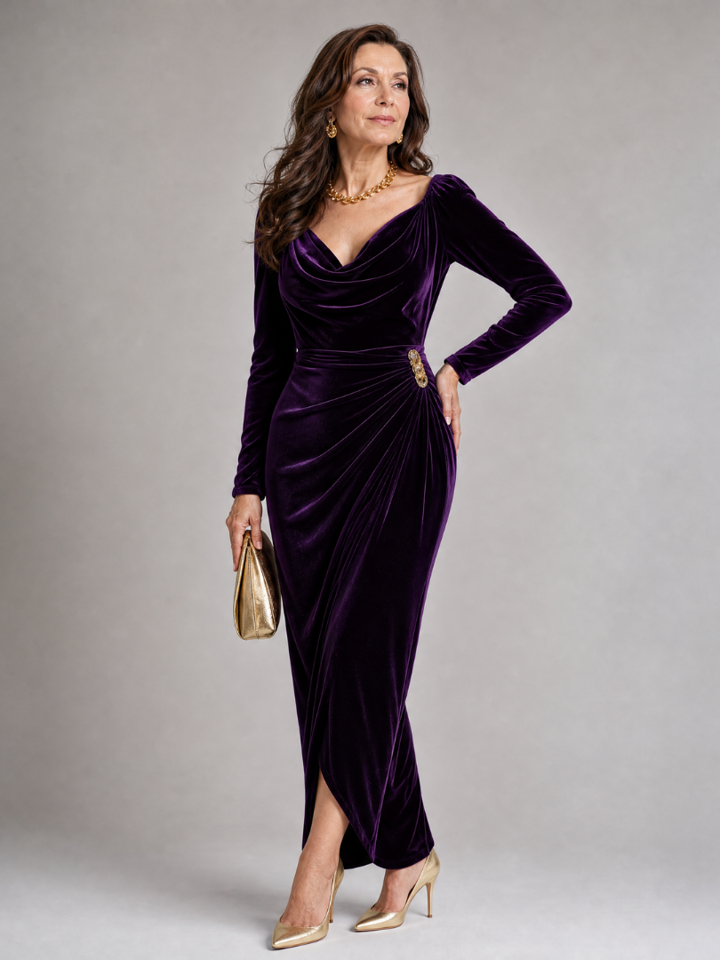 Auvelle | Robe Midi Satin à Col Drapé