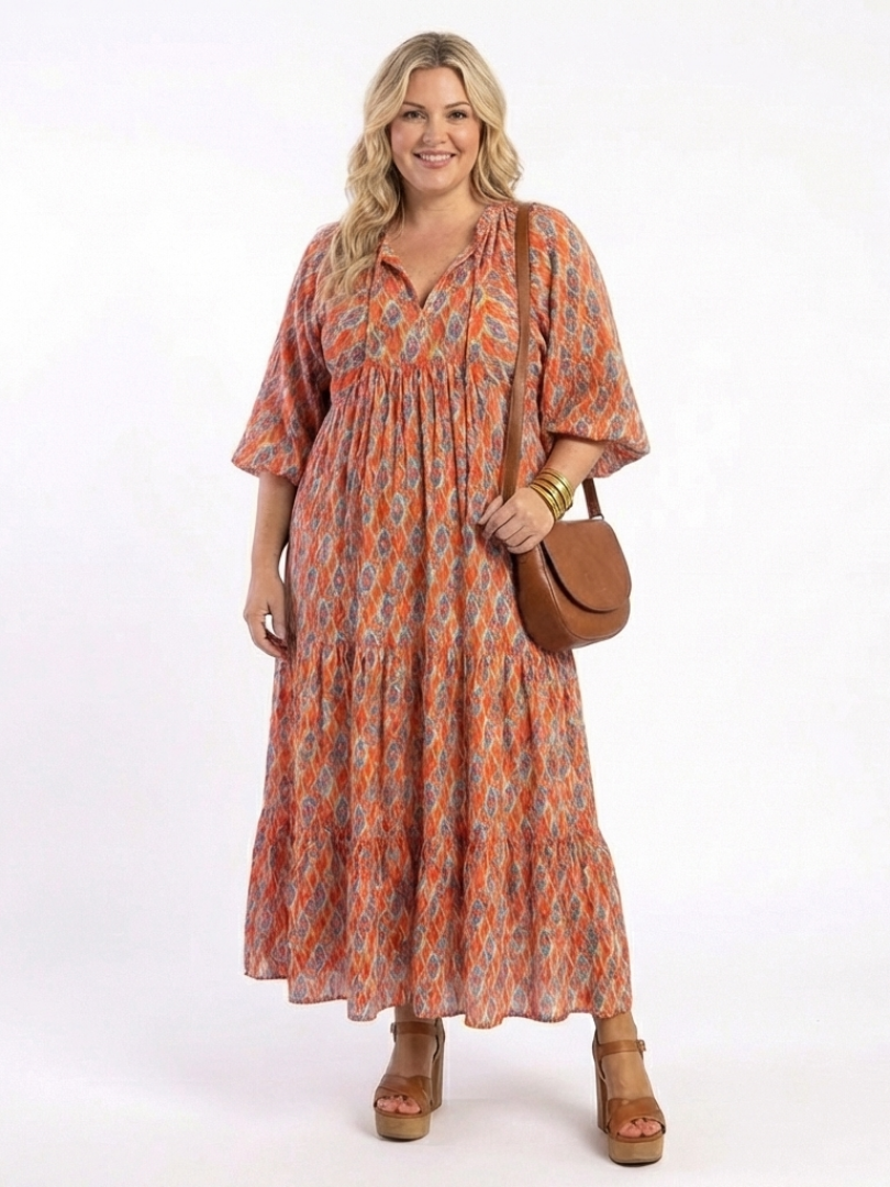 Amara | Robe Midi à Imprimé Géométrique et Décolleté en V