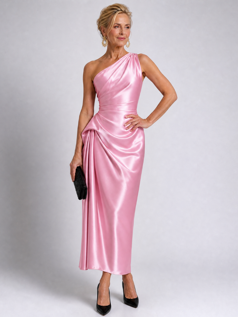Auvelle | Robe Midi Drapée Satinée à Une Épaule