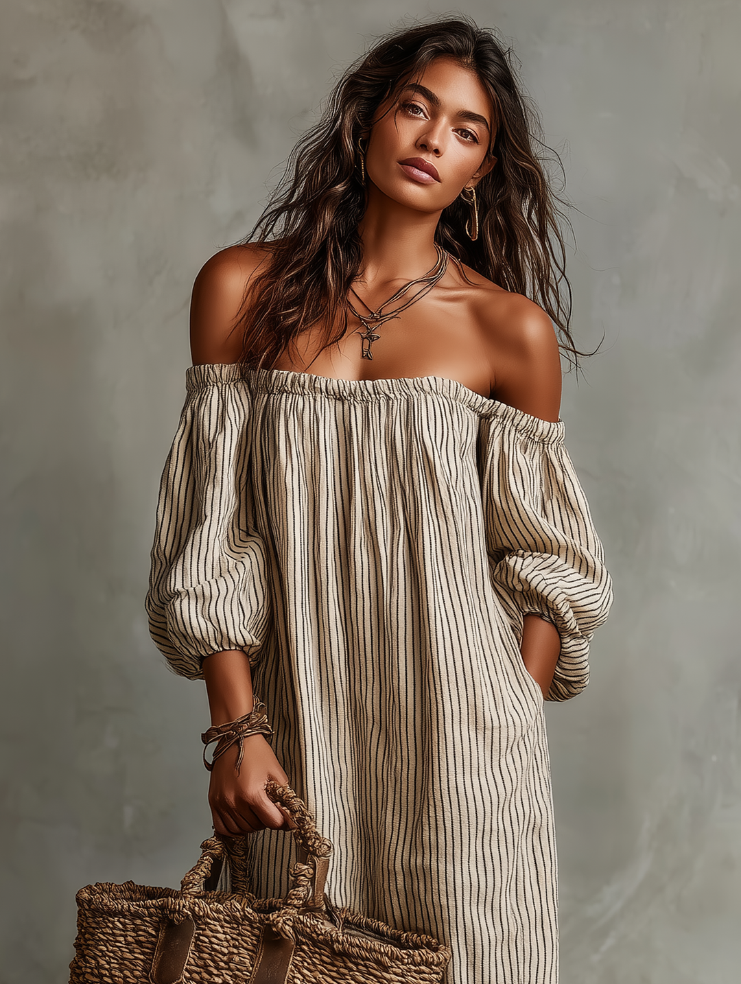 Carmen™ | Robe longue en coton et lin avec design décolleté