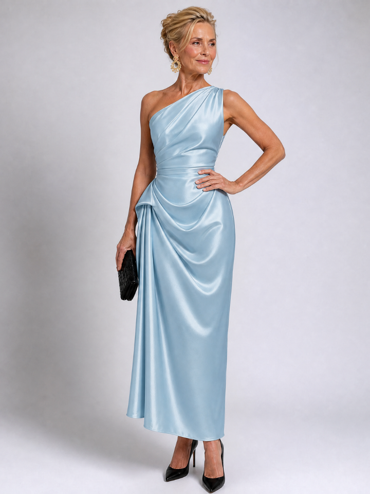 Auvelle | Robe Midi Drapée Satinée à Une Épaule