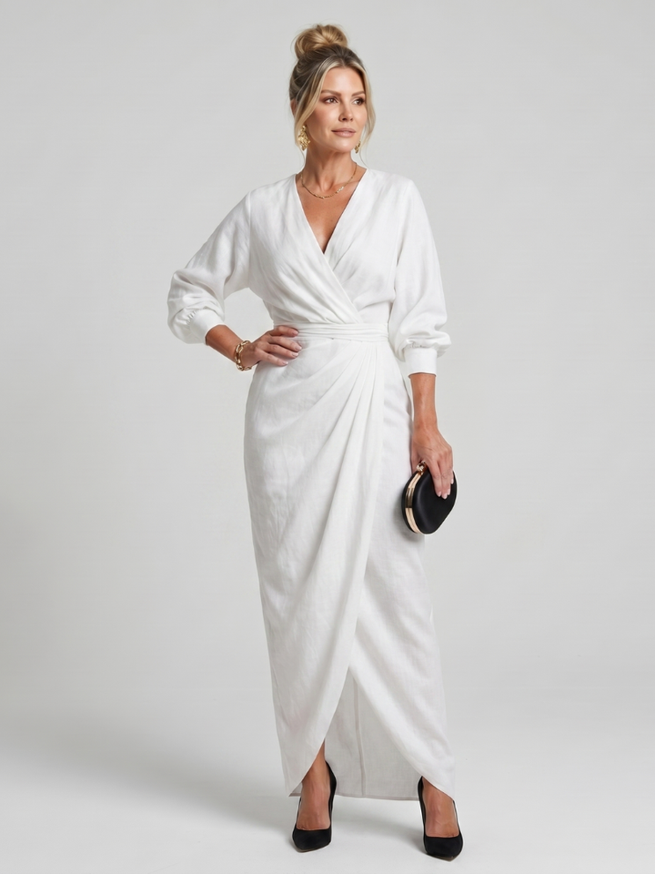 Auvelle | Robe midi à manches longues avec drapé croisé