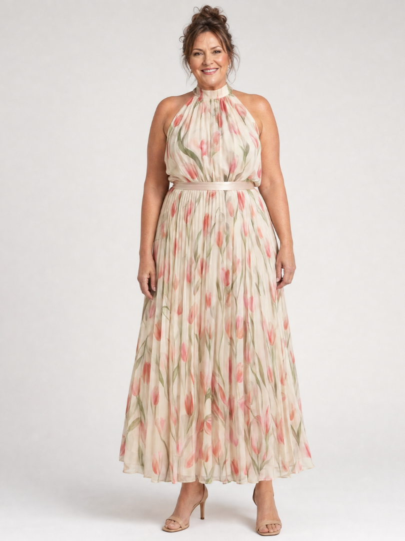 Auvelle | Robe Midi Fleurie à Encolure Halter