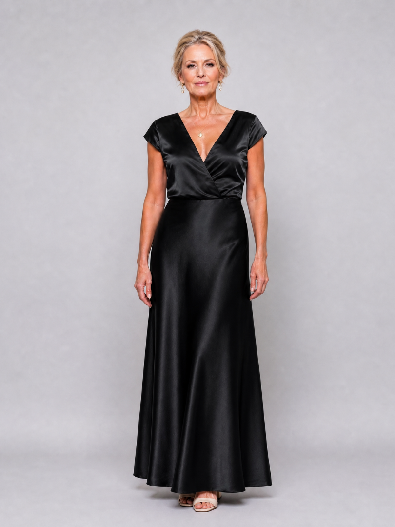 Auvelle | Robe Maxi à Manches Courtes et Corsage Drapé