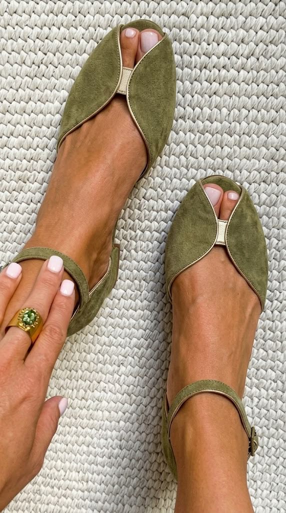 Ambra | Ballerines en daim avec bord métallisé et bout ouvert