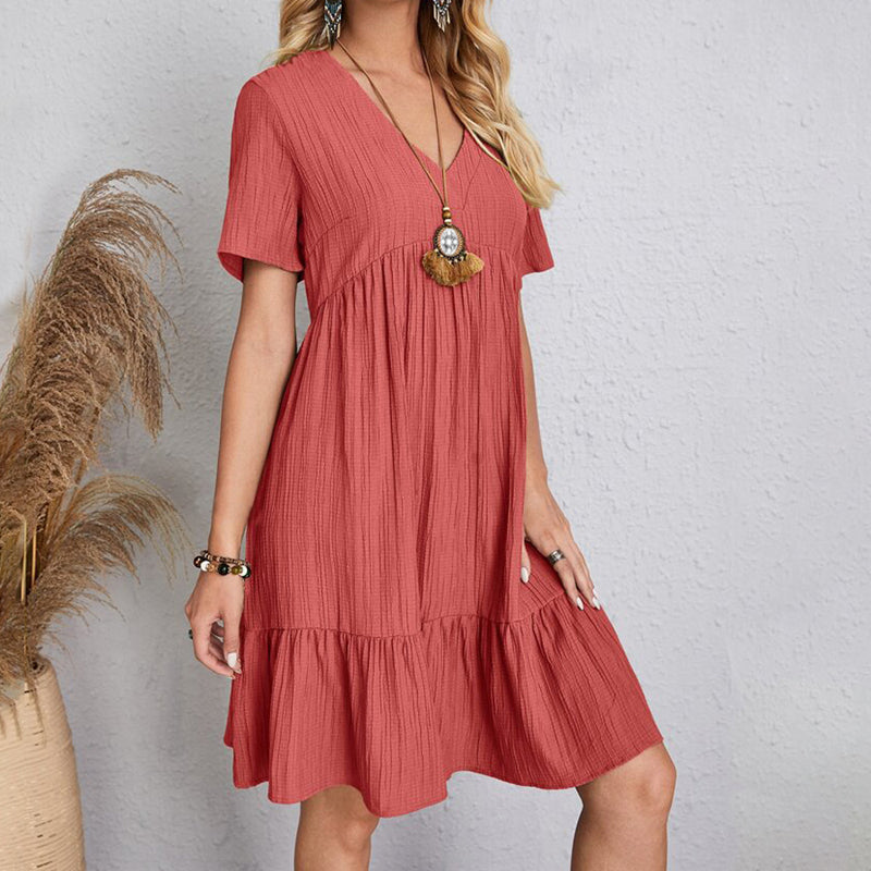 Carmen | Robe courte bohémienne à silhouette fluide avec décolleté en V