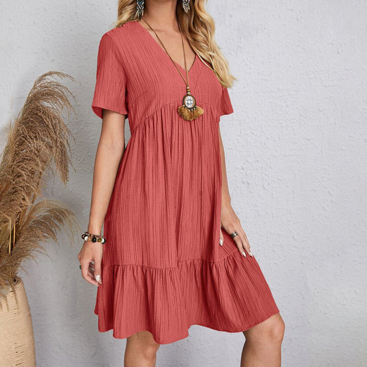 Carmen | Robe courte bohémienne à silhouette fluide avec décolleté en V