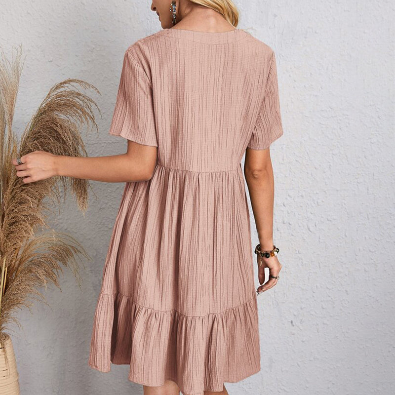 Carmen | Robe courte bohémienne à silhouette fluide avec décolleté en V