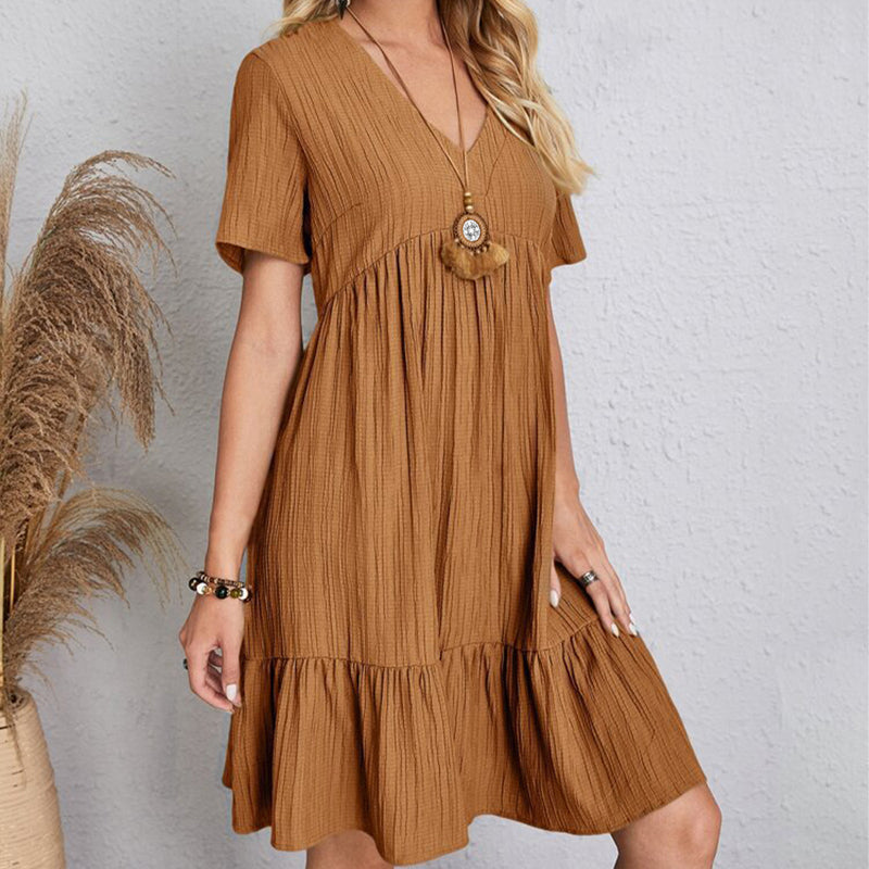 Carmen | Robe courte bohémienne à silhouette fluide avec décolleté en V