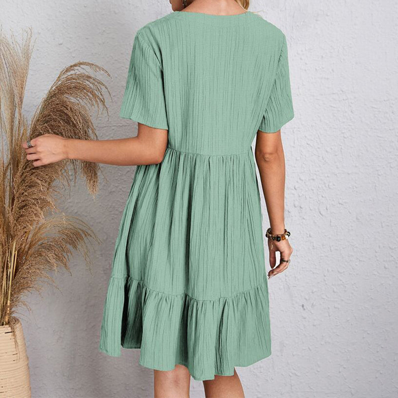 Carmen | Robe courte bohémienne à silhouette fluide avec décolleté en V