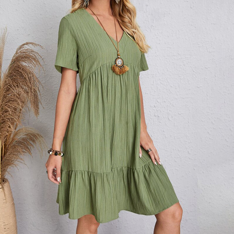 Carmen | Robe courte bohémienne à silhouette fluide avec décolleté en V