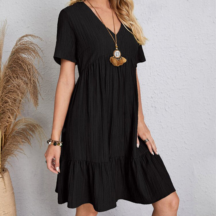 Carmen | Robe courte bohémienne à silhouette fluide avec décolleté en V