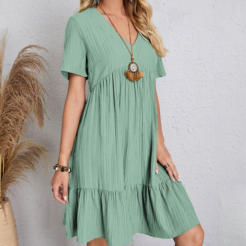 Carmen | Robe courte bohémienne à silhouette fluide avec décolleté en V