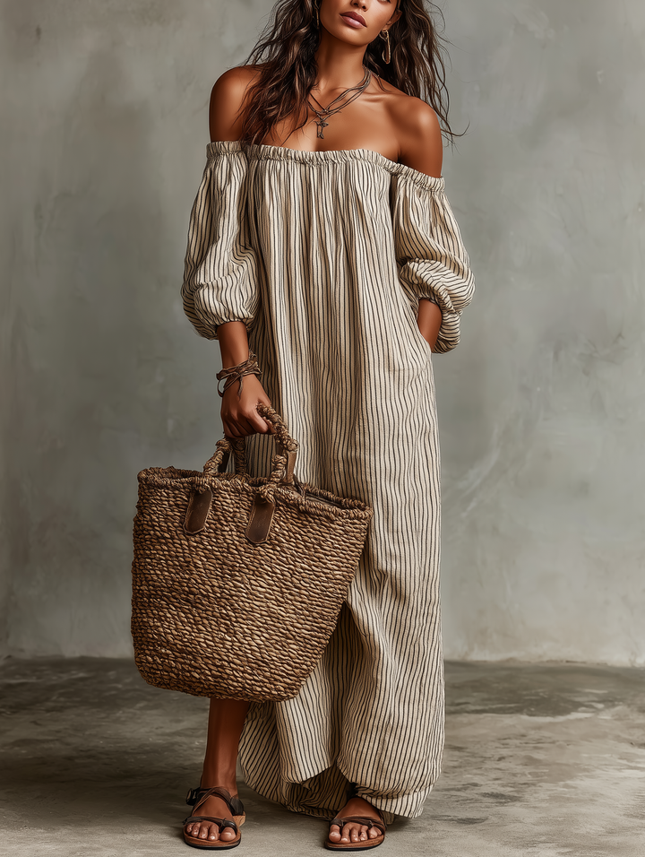 Carmen™ | Robe longue en coton et lin avec design décolleté