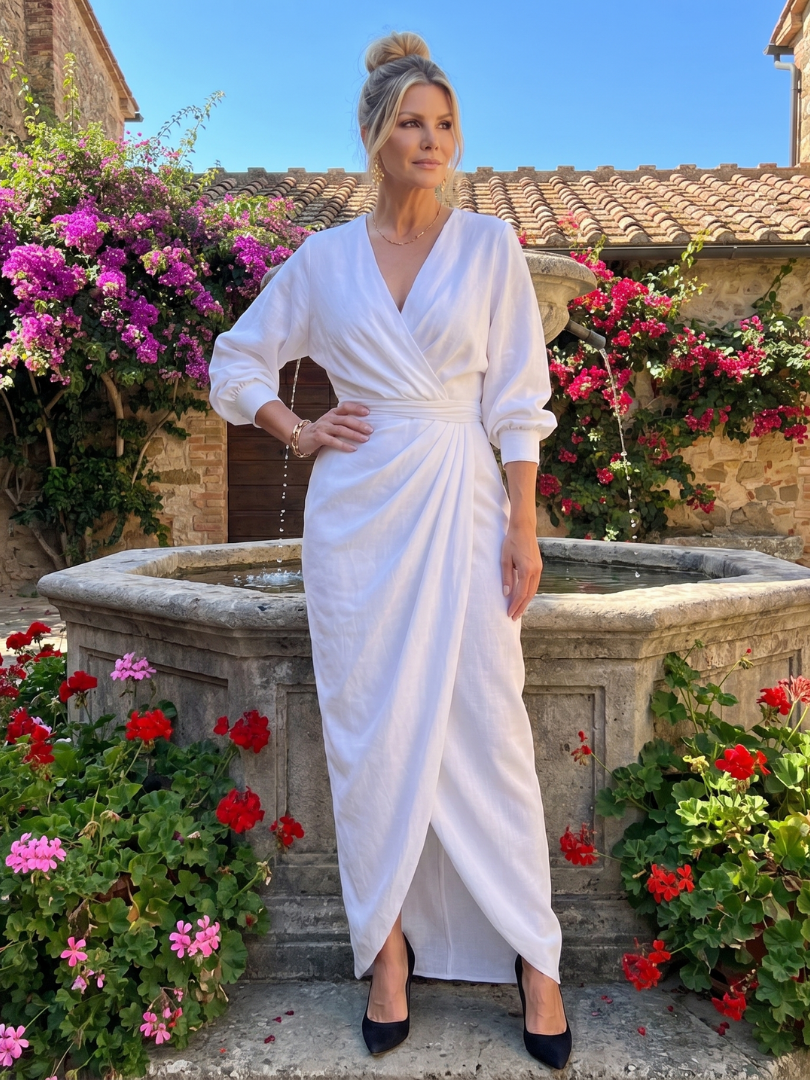 Auvelle | Robe midi à manches longues avec drapé croisé