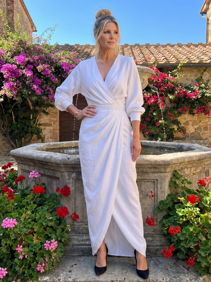 Auvelle | Robe midi à manches longues avec drapé croisé