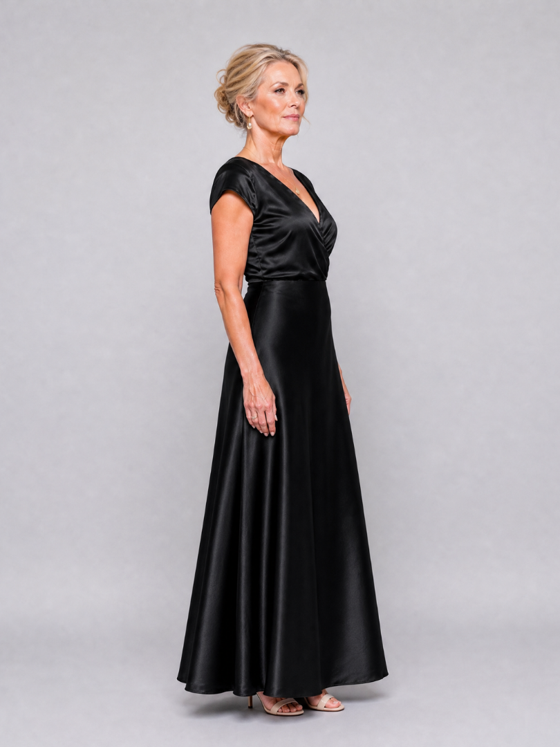 Auvelle | Robe Maxi à Manches Courtes et Corsage Drapé