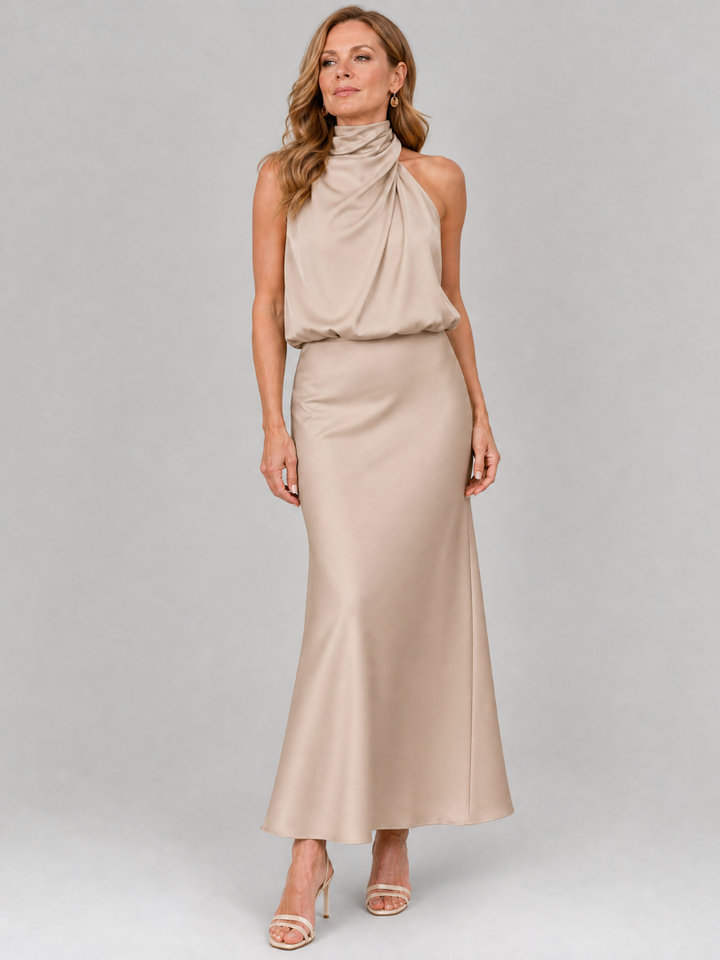 Auvelle | Robe Midi Sans Manches à Col Drapé