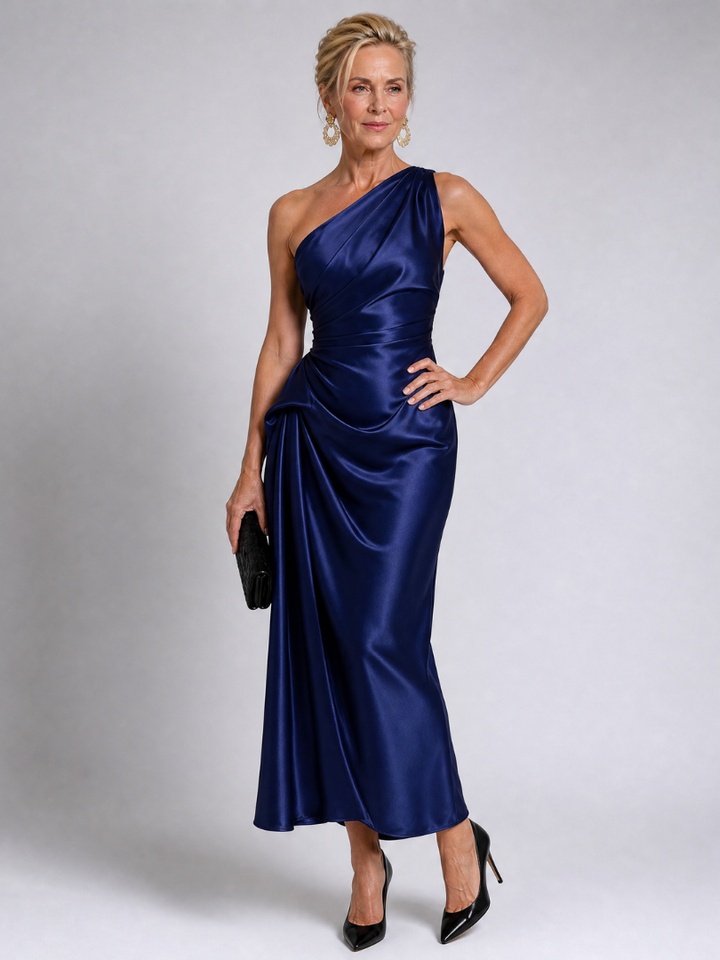 Auvelle | Robe Midi Drapée Satinée à Une Épaule