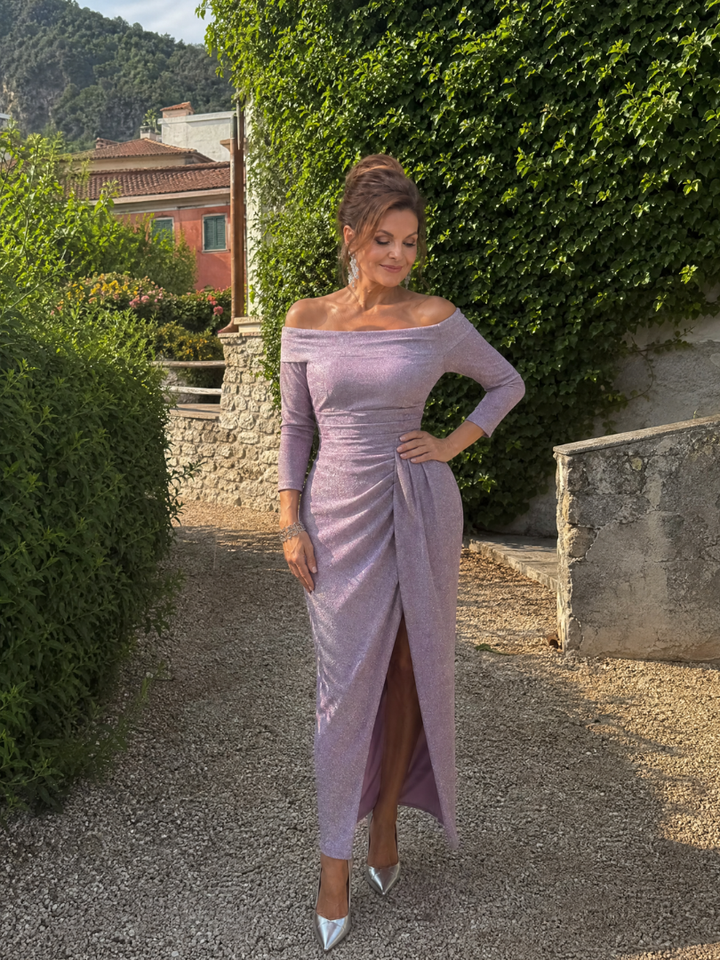 Auvelle | Robe Midi Fendue à Épaules Dénudées