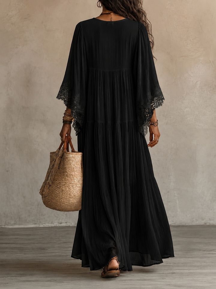 Celeste | Robe longue en chiffon ivoire et dentelle