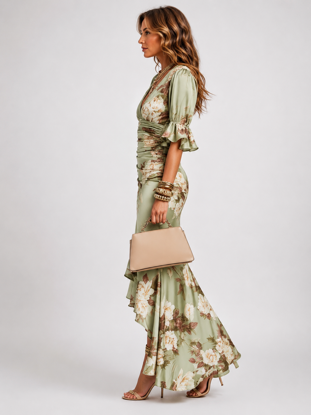 Auvelle | Robe Longue en Satin à Imprimé Floral